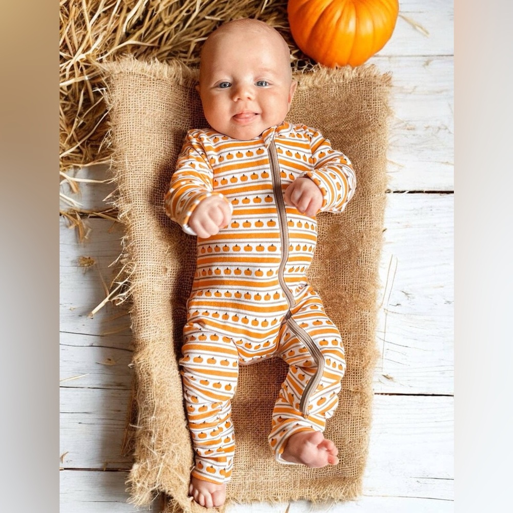 🎃 SIIX Organic Cotton Pumpkin Convertible Romper 3-6 6-12 12-18 months
